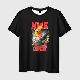 Мужская футболка 3D с принтом Chicken gun nice cock в Белгороде, 100% полиэфир | прямой крой, круглый вырез горловины, длина до линии бедер | Тематика изображения на принте: 