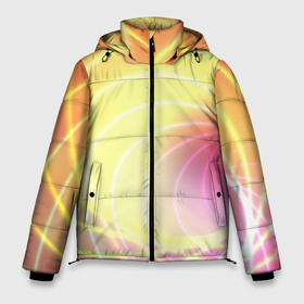Мужская зимняя куртка 3D с принтом Абстрактные неоновые светящиеся розово желтые спиральные линии в Курске, верх — 100% полиэстер; подкладка — 100% полиэстер; утеплитель — 100% полиэстер | длина ниже бедра, свободный силуэт Оверсайз. Есть воротник-стойка, отстегивающийся капюшон и ветрозащитная планка. 

Боковые карманы с листочкой на кнопках и внутренний карман на молнии. | 
