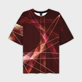 Мужская футболка oversize 3D с принтом Абстрактные неоновые светящиеся красно желтые линии в Санкт-Петербурге,  |  | 