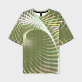Мужская футболка oversize 3D с принтом Абстрактные неоновые светящиеся зелено желтые спиральные линии в Санкт-Петербурге,  |  | 