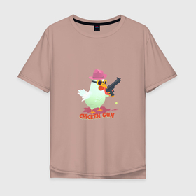 Мужская футболка хлопок Oversize с принтом Цыпленок с пушкой в Тюмени, 100% хлопок | свободный крой, круглый ворот, “спинка” длиннее передней части | 