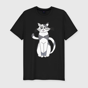 Мужская футболка хлопок Slim с принтом Кошка милашка в Белгороде, 92% хлопок, 8% лайкра | приталенный силуэт, круглый вырез ворота, длина до линии бедра, короткий рукав | 