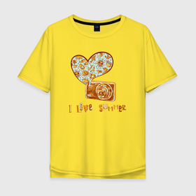 Мужская футболка хлопок Oversize с принтом I love summer в Курске, 100% хлопок | свободный крой, круглый ворот, “спинка” длиннее передней части | 