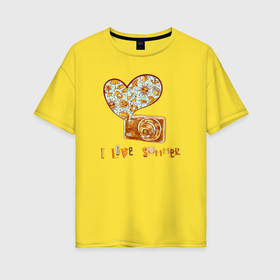 Женская футболка хлопок Oversize с принтом I love summer в Курске, 100% хлопок | свободный крой, круглый ворот, спущенный рукав, длина до линии бедер
 | 