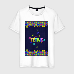 Мужская футболка хлопок с принтом Тетрис цветной в Санкт-Петербурге, 100% хлопок | прямой крой, круглый вырез горловины, длина до линии бедер, слегка спущенное плечо. | Тематика изображения на принте: 