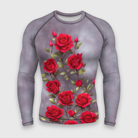 Мужской рашгард 3D с принтом Красные розы в пудровом цвете в Курске,  |  | Тематика изображения на принте: 