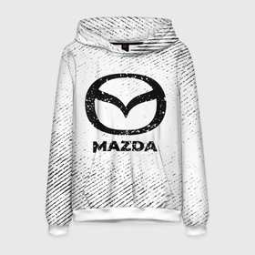 Мужская толстовка 3D с принтом Mazda с потертостями на светлом фоне в Екатеринбурге, 100% полиэстер | двухслойный капюшон со шнурком для регулировки, мягкие манжеты на рукавах и по низу толстовки, спереди карман-кенгуру с мягким внутренним слоем. | 