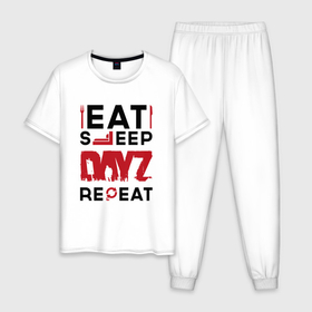 Мужская пижама хлопок с принтом Надпись: eat sleep DayZ repeat в Кировске, 100% хлопок | брюки и футболка прямого кроя, без карманов, на брюках мягкая резинка на поясе и по низу штанин
 | 