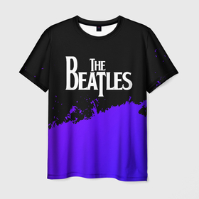 Мужская футболка 3D с принтом The Beatles purple grunge , 100% полиэфир | прямой крой, круглый вырез горловины, длина до линии бедер | 