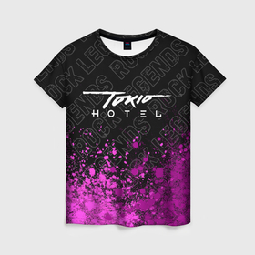 Женская футболка 3D с принтом Tokio Hotel rock legends: символ сверху в Петрозаводске, 100% полиэфир ( синтетическое хлопкоподобное полотно) | прямой крой, круглый вырез горловины, длина до линии бедер | 