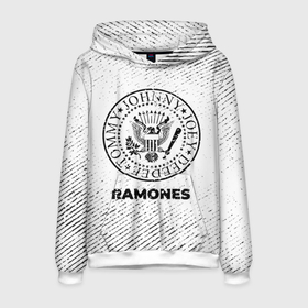 Мужская толстовка 3D с принтом Ramones с потертостями на светлом фоне в Екатеринбурге, 100% полиэстер | двухслойный капюшон со шнурком для регулировки, мягкие манжеты на рукавах и по низу толстовки, спереди карман-кенгуру с мягким внутренним слоем. | Тематика изображения на принте: 