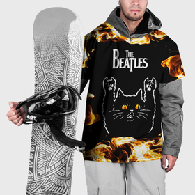 Накидка на куртку 3D с принтом The Beatles рок кот и огонь , 100% полиэстер |  | Тематика изображения на принте: 
