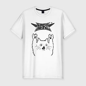 Мужская футболка хлопок Slim с принтом Babymetal   rock cat в Санкт-Петербурге, 92% хлопок, 8% лайкра | приталенный силуэт, круглый вырез ворота, длина до линии бедра, короткий рукав | 