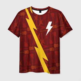 Мужская футболка 3D с принтом AC DC гитары и молния в Курске, 100% полиэфир | прямой крой, круглый вырез горловины, длина до линии бедер | 