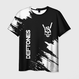 Мужская футболка 3D с принтом Deftones и рок символ на темном фоне в Курске, 100% полиэфир | прямой крой, круглый вырез горловины, длина до линии бедер | Тематика изображения на принте: 