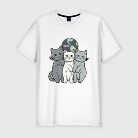 Мужская футболка хлопок Slim с принтом Три кота save в Курске, 92% хлопок, 8% лайкра | приталенный силуэт, круглый вырез ворота, длина до линии бедра, короткий рукав | 