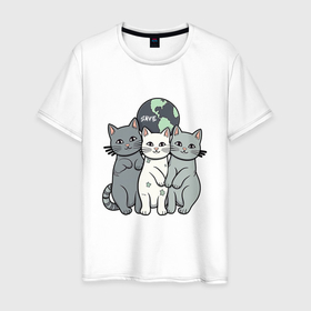 Мужская футболка хлопок с принтом Три кота save в Курске, 100% хлопок | прямой крой, круглый вырез горловины, длина до линии бедер, слегка спущенное плечо. | 