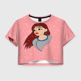 Женская футболка Crop-top 3D с принтом Рисунок с сердечками и девочкай , 100% полиэстер | круглая горловина, длина футболки до линии талии, рукава с отворотами | 