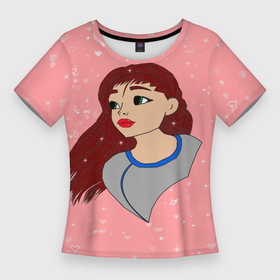 Женская футболка 3D Slim с принтом Рисунок с сердечками и девочкай ,  |  | 