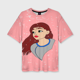 Женская футболка oversize 3D с принтом Рисунок с сердечками и девочкай ,  |  | 