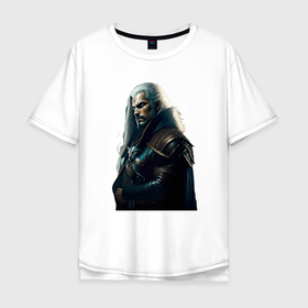 Мужская футболка хлопок Oversize с принтом Убийца чудовищ Ведьмак в Екатеринбурге, 100% хлопок | свободный крой, круглый ворот, “спинка” длиннее передней части | 