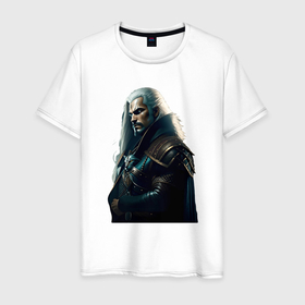 Мужская футболка хлопок с принтом Убийца чудовищ Ведьмак в Екатеринбурге, 100% хлопок | прямой крой, круглый вырез горловины, длина до линии бедер, слегка спущенное плечо. | 