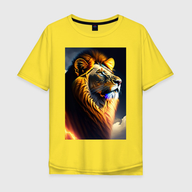 Мужская футболка хлопок Oversize с принтом Голова космического льва в Екатеринбурге, 100% хлопок | свободный крой, круглый ворот, “спинка” длиннее передней части | 