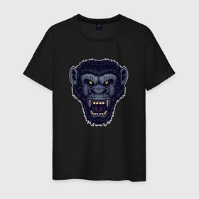 Мужская футболка хлопок с принтом Синий разгневанный обезьян в Кировске, 100% хлопок | прямой крой, круглый вырез горловины, длина до линии бедер, слегка спущенное плечо. | 