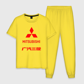 Мужская пижама хлопок с принтом Mitsubishi sign в Санкт-Петербурге, 100% хлопок | брюки и футболка прямого кроя, без карманов, на брюках мягкая резинка на поясе и по низу штанин
 | 