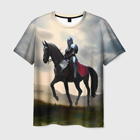 Мужская футболка 3D с принтом Воин рыцарь на лошади в Кировске, 100% полиэфир | прямой крой, круглый вырез горловины, длина до линии бедер | 