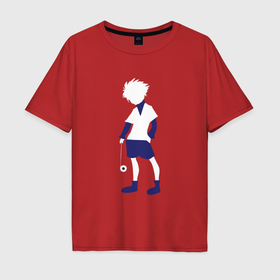 Мужская футболка хлопок Oversize с принтом Киллуа Золдик  с лого на спине в Кировске, 100% хлопок | свободный крой, круглый ворот, “спинка” длиннее передней части | 