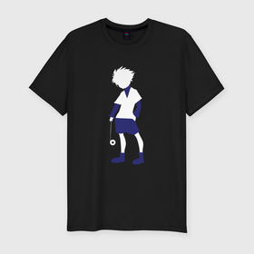 Мужская футболка хлопок Slim с принтом Киллуа Золдик  с лого на спине в Кировске, 92% хлопок, 8% лайкра | приталенный силуэт, круглый вырез ворота, длина до линии бедра, короткий рукав | 