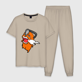 Мужская пижама хлопок с принтом Pochita две стороны , 100% хлопок | брюки и футболка прямого кроя, без карманов, на брюках мягкая резинка на поясе и по низу штанин
 | 