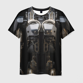 Мужская футболка 3D с принтом Металлическое тело робота в Кировске, 100% полиэфир | прямой крой, круглый вырез горловины, длина до линии бедер | 