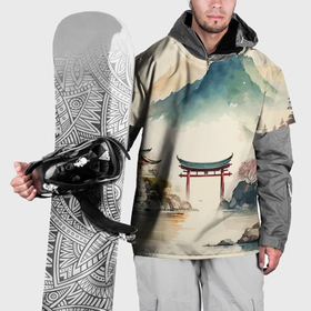 Накидка на куртку 3D с принтом Японский пейзаж   акварель в Курске, 100% полиэстер |  | Тематика изображения на принте: 