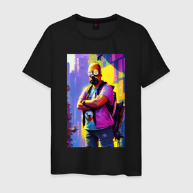 Мужская футболка хлопок с принтом Homer Simpson   city fantasy в Петрозаводске, 100% хлопок | прямой крой, круглый вырез горловины, длина до линии бедер, слегка спущенное плечо. | 