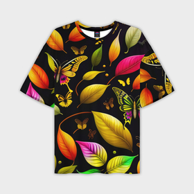 Мужская футболка oversize 3D с принтом Листья и бабочки в Белгороде,  |  | 