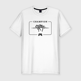Мужская футболка хлопок Slim с принтом Stray gaming champion: рамка с лого и джойстиком в Петрозаводске, 92% хлопок, 8% лайкра | приталенный силуэт, круглый вырез ворота, длина до линии бедра, короткий рукав | 