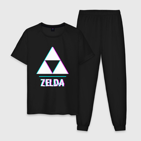 Мужская пижама хлопок с принтом Zelda в стиле glitch и баги графики в Кировске, 100% хлопок | брюки и футболка прямого кроя, без карманов, на брюках мягкая резинка на поясе и по низу штанин
 | 