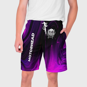 Мужские шорты 3D с принтом Motorhead violet plasma в Петрозаводске,  полиэстер 100% | прямой крой, два кармана без застежек по бокам. Мягкая трикотажная резинка на поясе, внутри которой широкие завязки. Длина чуть выше колен | 