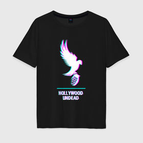 Мужская футболка хлопок Oversize с принтом Hollywood Undead glitch rock в Курске, 100% хлопок | свободный крой, круглый ворот, “спинка” длиннее передней части | 