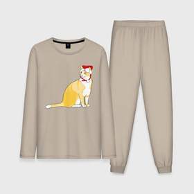 Мужская пижама с лонгсливом хлопок с принтом Жёлтый котик в шапочке в Кировске,  |  | Тематика изображения на принте: 
