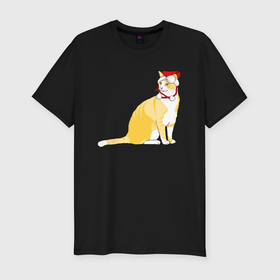 Мужская футболка хлопок Slim с принтом Жёлтый котик в шапочке в Курске, 92% хлопок, 8% лайкра | приталенный силуэт, круглый вырез ворота, длина до линии бедра, короткий рукав | 
