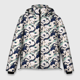 Мужская зимняя куртка 3D с принтом Японский узор волн в Екатеринбурге, верх — 100% полиэстер; подкладка — 100% полиэстер; утеплитель — 100% полиэстер | длина ниже бедра, свободный силуэт Оверсайз. Есть воротник-стойка, отстегивающийся капюшон и ветрозащитная планка. 

Боковые карманы с листочкой на кнопках и внутренний карман на молнии. | Тематика изображения на принте: 