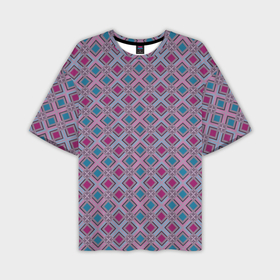 Мужская футболка oversize 3D с принтом Геометрический узор в темных красном и синем цвете в Санкт-Петербурге,  |  | 