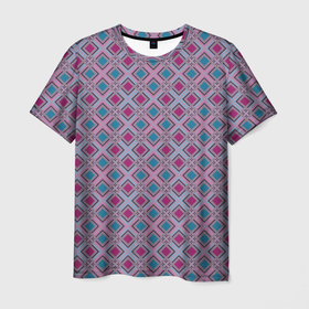 Мужская футболка 3D с принтом Геометрический узор в темных красном и синем цвете в Кировске, 100% полиэфир | прямой крой, круглый вырез горловины, длина до линии бедер | Тематика изображения на принте: 