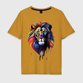 Мужская футболка хлопок Oversize с принтом Голова льва росписного в Екатеринбурге, 100% хлопок | свободный крой, круглый ворот, “спинка” длиннее передней части | 