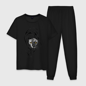 Мужская пижама хлопок с принтом Крадущийся леопард в Санкт-Петербурге, 100% хлопок | брюки и футболка прямого кроя, без карманов, на брюках мягкая резинка на поясе и по низу штанин
 | 