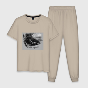 Мужская пижама хлопок с принтом Весна, природа, молодость в Тюмени, 100% хлопок | брюки и футболка прямого кроя, без карманов, на брюках мягкая резинка на поясе и по низу штанин
 | 