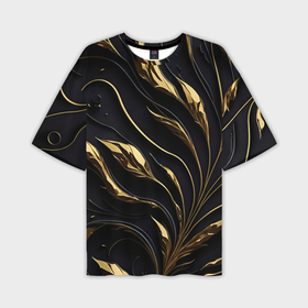 Мужская футболка oversize 3D с принтом Золотой орнамент на черном в Петрозаводске,  |  | Тематика изображения на принте: 
